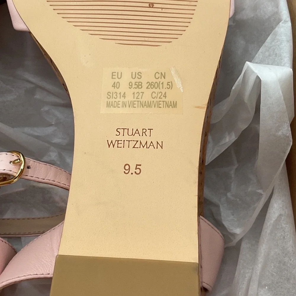 Stuart Weitzman Blush Pink Leather Cork Wedge Sandals Ankle Strap Womens 9.5 B - Picture 5 of 13